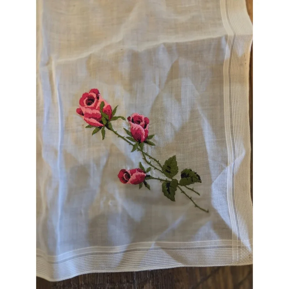 A Burmel Original All Cotton Made In Switzerland vintage embroidered rose hanky